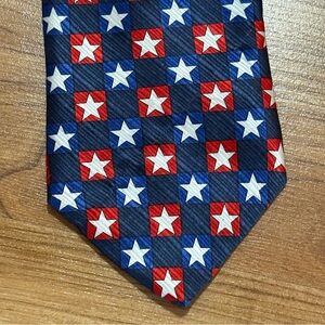 American Traditions Patriotic Star Patterned Tie Red White and Blue Made in USA